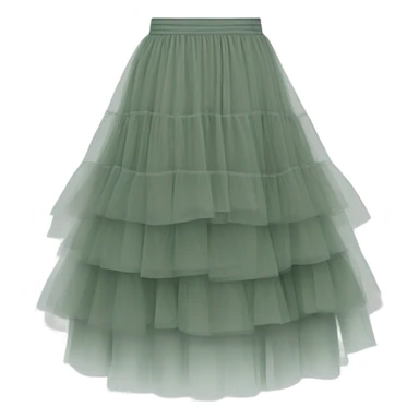 Long Sage Green tiered tulle skirt, isolated sticker