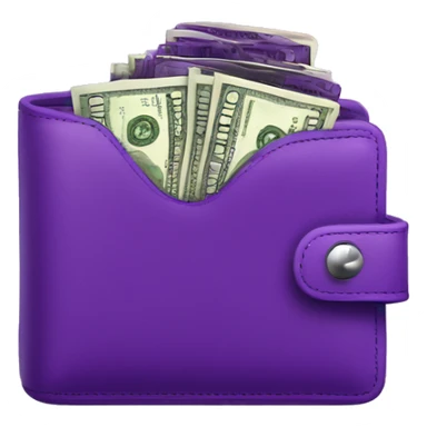 purple wallet with money coming out sticker