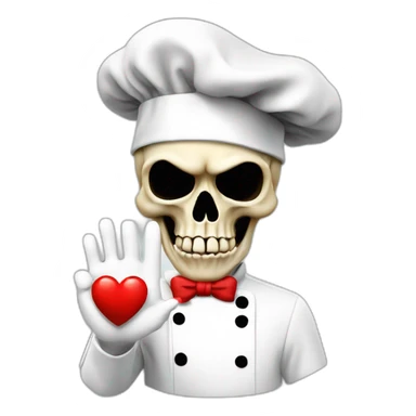skull with chef hat blowing a kiss with heart and ok sign hand sticker
