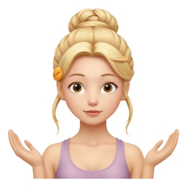 Cinematic Realistic Yoga Girl Portrait, depicted with lifelike skin texture, subtle rosy undertones, and soft natural lighting that enhances the gentle contours of her face. Her intricately detailed golden blonde hair is elegantly styled in an updo, sticker