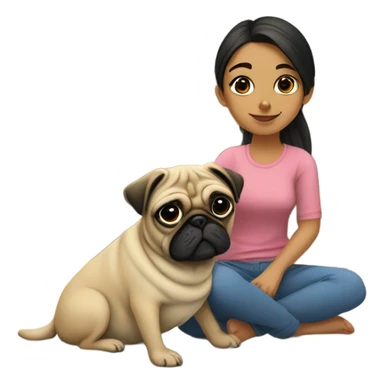 girl with dog pug indoors sticker