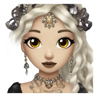 goth mermaid hime gyaru girl, brown hair, jewerly sticker