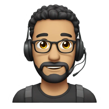 guy with nose above average with black hair and beard with laptop and headset sticker
