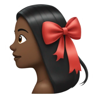 black open hair from behind with a light red bow sticker