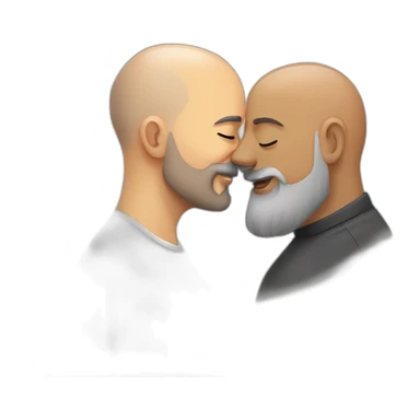 older buzz cut European bearded  man kissing bald older Ethiopian bearded  man sticker