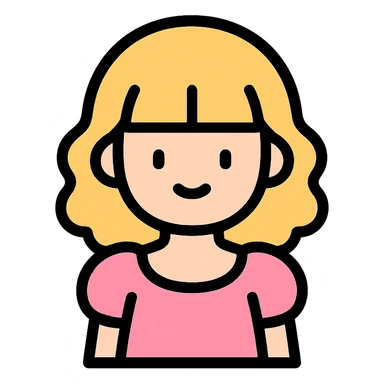 Blonde, pale girl with bangs and curly hair and a pastel pink puff sleeve dress sticker