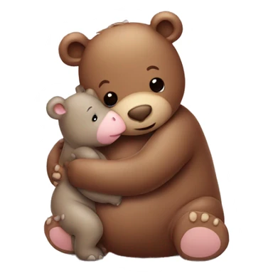 brown teddy bear hugging a baby hippo sticker