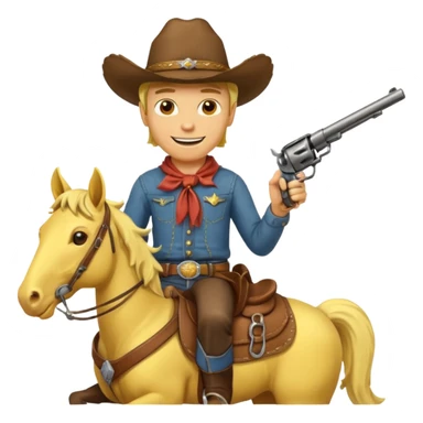 Cowboy riding a horse with revolver. Cowboy With yellow skin and smilling. Simplize it and I need a full pic with horse. Like I need the leg part too sticker