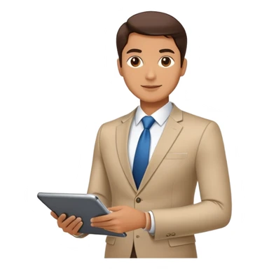 business executive confidently, holding a digital tablet or folder. The character wears smart business attire sticker