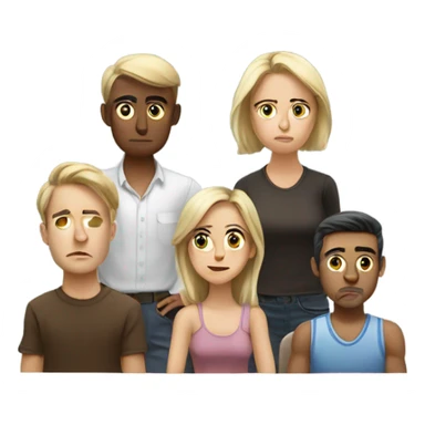 6 Caucasian people sitting around a table looking unhappy sticker