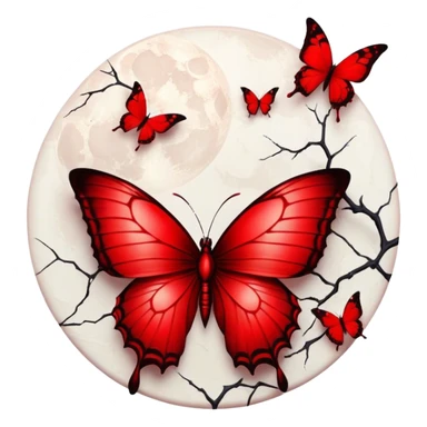  Blood red moon, crimson butterflies with cracked porcelain red wings in gothic style sticker