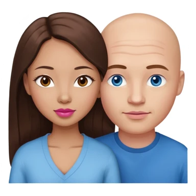 Bald white man blue eyes in love with Filipina woman with long hair dark brown eyes and pink lips sticker