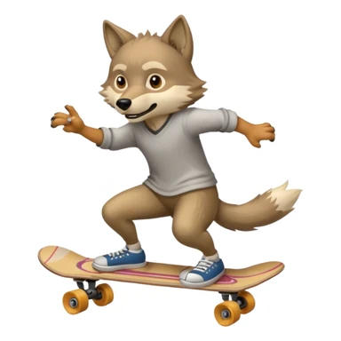 A wolf prepares to perform a trick on a skateboard sticker