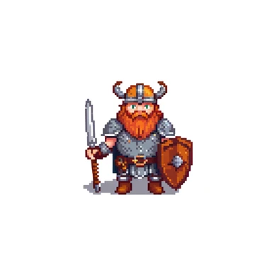pixel art ginger viking with red beard and armor, running animation frame 4, pushing off ground sticker