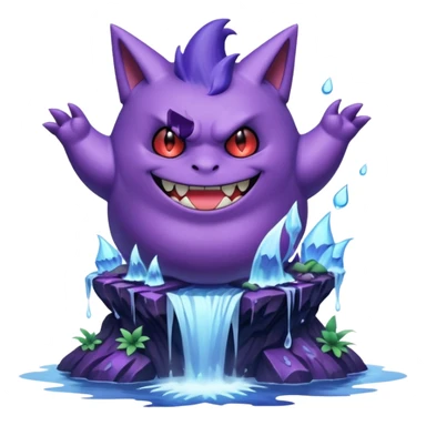 gengar from pokemon on a huge waterfall using poison magic sticker