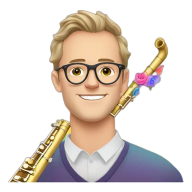 Jonathan Toews wearing glasses as a rainbow musical flute instrument in a symphony with pastel roses sticker