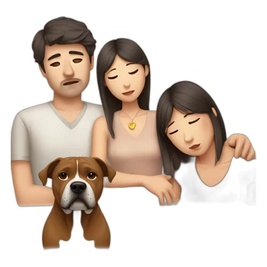 Sad Man with Chinese wife and brown Staffordshire terrier dog sticker