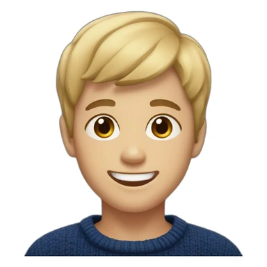 young blonde boy with short hair and dark blue sweater smiling with brown eyes sticker