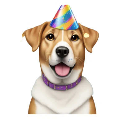 Cute dog wearing a birthday hat surrounded by confetti sticker