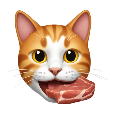 cat with Steak in the mouth. The cat is Orange  sticker