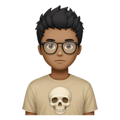black anime hair guy with skeleton makeup wearing a stussy tshirt with glasses sticker