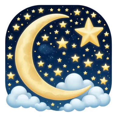 Crescent Moon With Clouds And Stars  sticker