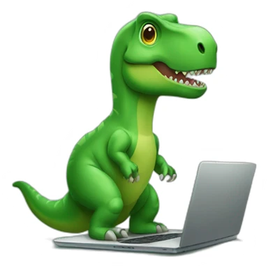 green cute t-rex using laptop sticker