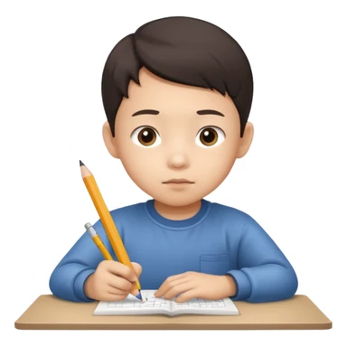 A Asian kid doing his math homework  sticker