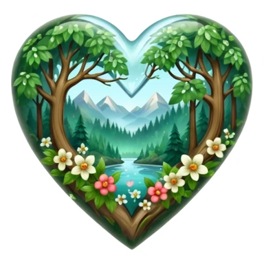 crystal heart with forest inside and floral decoration around sticker