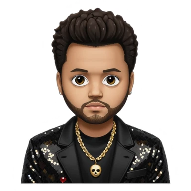 The Weeknd with black sequin jacket, black shirt with necklace, dark brown hair sticker