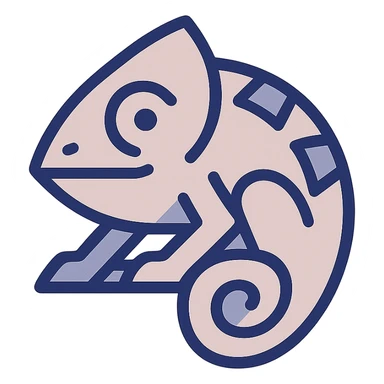 pink chameleon facing the camera, geometric logo style sticker