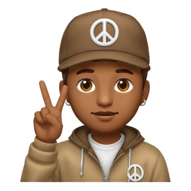 rapper emoji throwing up peace sign, wearing a cap sticker