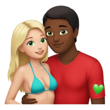 Blonde Girl with little crown Green eyes in Bikini kissing Male subject without crown black hair blue eyes Background living room  sticker