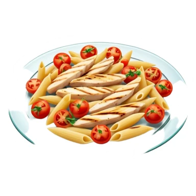 penne with cherry tomatoes and grilled chicken on a glass plate sticker