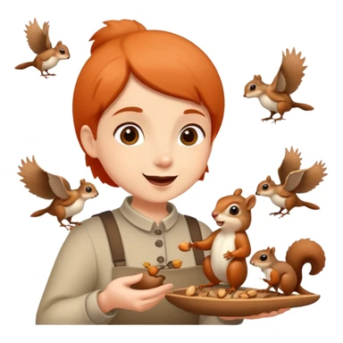 person feeding birds or squirrels, cheerful and caring sticker