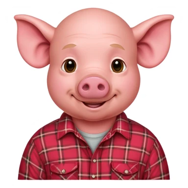 smiling bald pig man in red plaid shirt with floppy down pointed ears  sticker