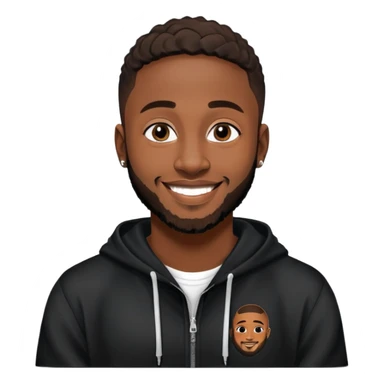 African yound man in his late 20s with a  bright smile with a short boxed beard, and a low cut hair, looking like davido the musician black hoody sticker