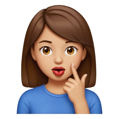 Basic emoji girl biting her nails, but in a flirty ways, a bit darker skin ( not so brown), brown hair and only one pointing finger sticker