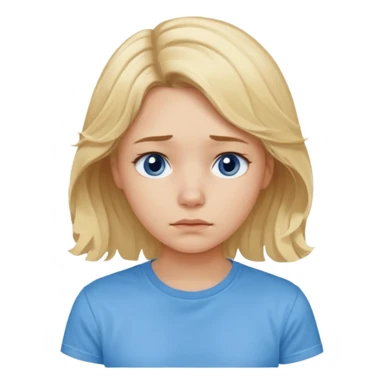 Sad blond girl with light weavy hair with a blue shirt but we can see only her face and neck and the top of the t shirt, no whole body sticker