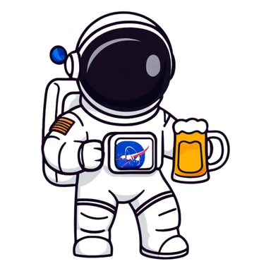 a pint of beer wearing a space suit, astronaut beer glass sticker