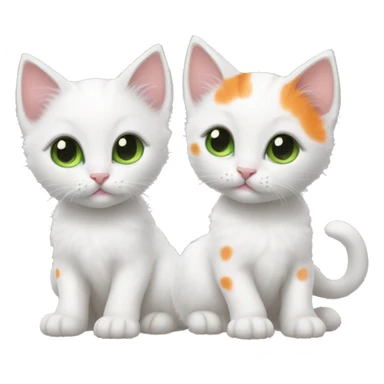 White kitten with orange and black spots  Green eyes, pink nose  Black spot on left eye  Orange spot on right eye  On all four paws sticker