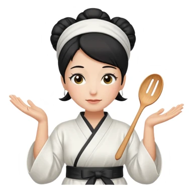 middle age mom with black bun wearing white home kimono and white apron sticker