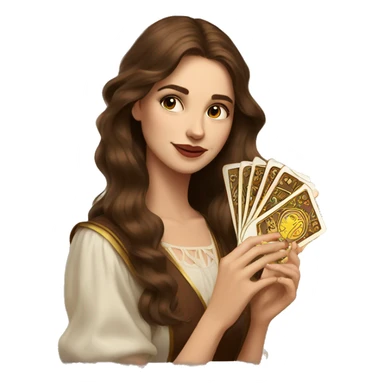 Brown hair beautiful girl with brown tarot gold cards sticker