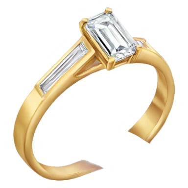 Gold band engagement ring emerald cut diamond sticker