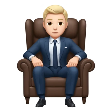 businessman sitting in an armchair, confident relaxed pose, formal suit and tie, professional corporate vibe, 3D cartoon style, mobile game icon style, clean background, no text, no watermark
 sticker