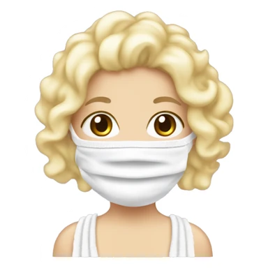 a girl with a white face mask on and a towel and a head towel and she has little pieces of blonde curls sticking out and make ur closing her eyes  sticker
