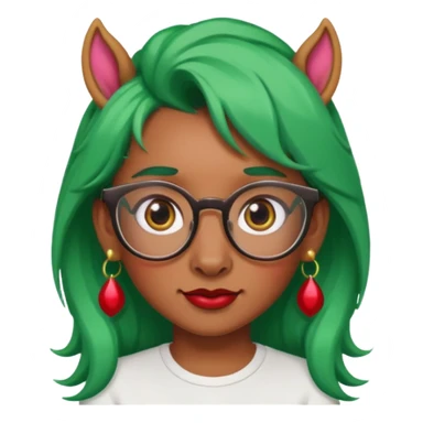 unicorn with green hair and big red earrings looking into camera and spectacle sticker