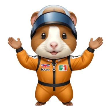guinea pig wearing a Formula 1 racing suit sticker