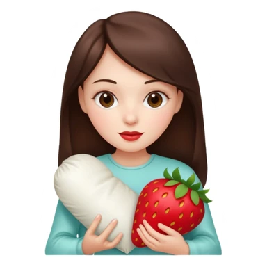 brunette white girl with a silk pillow strawberry sticker