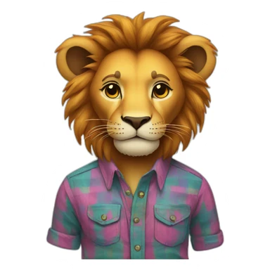 Lion wearing a fitted colorful button up shirt sticker